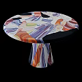 Round Dining Table With Colorful Fluid Art Tabletop And Swirl Pattern Base 3d model