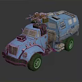 Blue Modified Truck With Mechanical Roof Equipment And Rustic Vintage Design