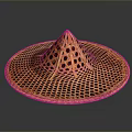 Traditional Handwoven Orange Conical Hat With Grid Pattern For Daily Use