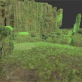 Natural Rocky Cliff Landscape With Green Moss And Wild Vegetation