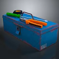 Blue Metal Toolbox With Pliers Wrench Tape Measure And Screwdriver For Home Use