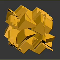 Modern Yellow Geometric Abstract Sculpture With Stacked Polyhedron Shapes And Reflective Surface