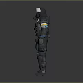 Game Movie Character Wearing Tactical Gear Helmet With Blue Yellow Details And Dark Color Palette