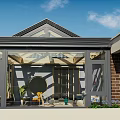 Sunroom Style Villa Balcony Featuring Glass Roof Transparent Walls And Green Plants