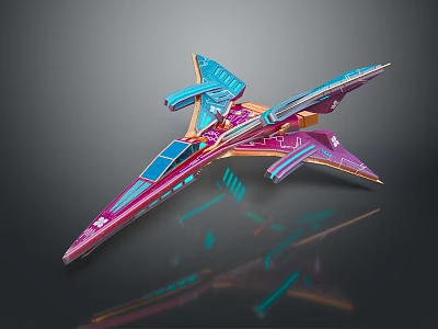 Futuristic Colorful Spaceship Model With Blue Purple Pink Hues And Geometric Shapes 3d model