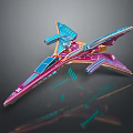 Futuristic Colorful Spaceship Model With Blue Purple Pink Hues And Geometric Shapes