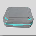 Gray Square Electronic Appliance With Blue Glowing Edges And Modern Design