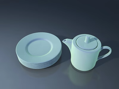 Modern Swing Door Design with Light Blue Plates and Teapot in Dark Background 3d model