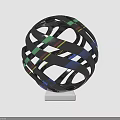 Intricate Modern Metal Spherical Sculpture With Intertwined Strips On White Base