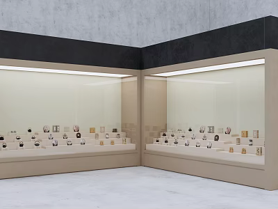 Elegant Tea Sets Neatly Arranged in Modern Glass Display Cabinets Interior 3d model