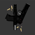 Black Pistol with Magazine and Bullets on Dark Background Display Setup 3d model