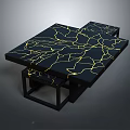 Modern Black Table With Gold Crackle Pattern Surface And Matching Stools