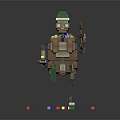 Pixel Style Character With Green Hat Goggles Brown Backpack And Colorful Scattered Blocks