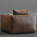 Modern Brown Leather Single Sofa With Gray Pillow And Dark Throw Blanket 3d model