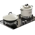 Kitchen Cookware Set With Wok And Stock Pot On Gas Stove