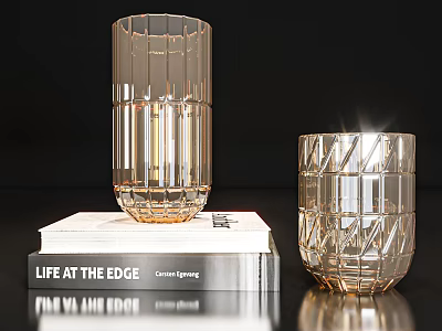 Shiny Glass Decorative Ornament Set With Geometric Patterns On Book For Modern Decor 3d model