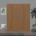 Modern Wooden Four Door Wardrobe with Decorative Painting and Plant in Living Room
