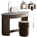 Modern Elegant Dressing Table With Marble Top Round Mirror And Matching Stool 3d model