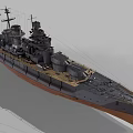 Detailed Vintage Warship Model With Multiple Turrets Gray Brown Hull Wooden Deck Mast And Chimney