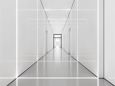 Spacious Modern Office Corridor Featuring White Walls Sleek Floor And Bright Lighting 3d model