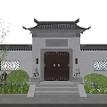 Traditional Chinese Entrance Gate With Ornate Roof Stone Lions Carved Windows And Steps