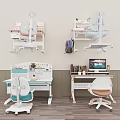 Modern Study Desk With Ergonomic Chair Bookshelf Computer And Green Plant Decoration