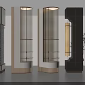 Modern Exhibition Hall Sculptural Columns Featuring Glass Metal And Warm Lighting
