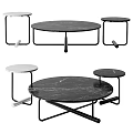 Modern Round Marble Top Coffee Table Set With Black Metal Frames And Different Sizes 3d model