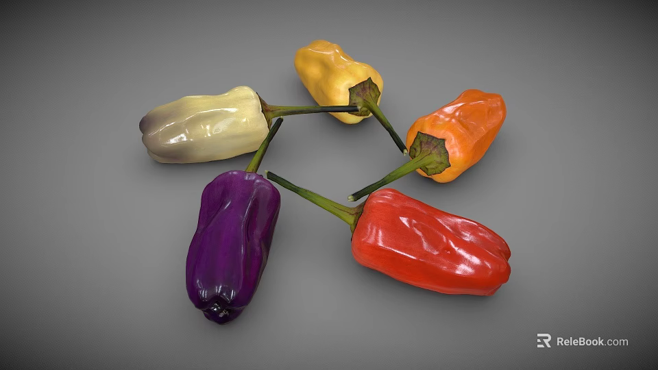 Fresh Bell Peppers with Different Colors as Colorful Vegetable 3d model 