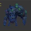 Giant Mutant Monster Character with Green Glowing Spots Tattered Purple Cloth and Sharp Fangs