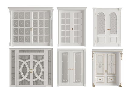 European-style double-door solid wood double-door combination 3d model