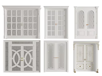 European-style double-door solid wood double-door combination 3d model
