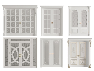 European-style double-door solid wood double-door combination 3d model