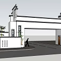 Chinese Style Entrance Gate Featuring White Architecture Decorative Pillars And Bamboo Plants