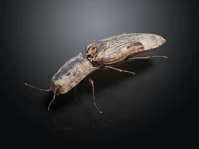 Detailed view of brown and black beetle with wings on dark background 3d model