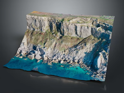 Natural Coastal Garden Landscape With Cliff Rocks And Turquoise Sea Water 3d model