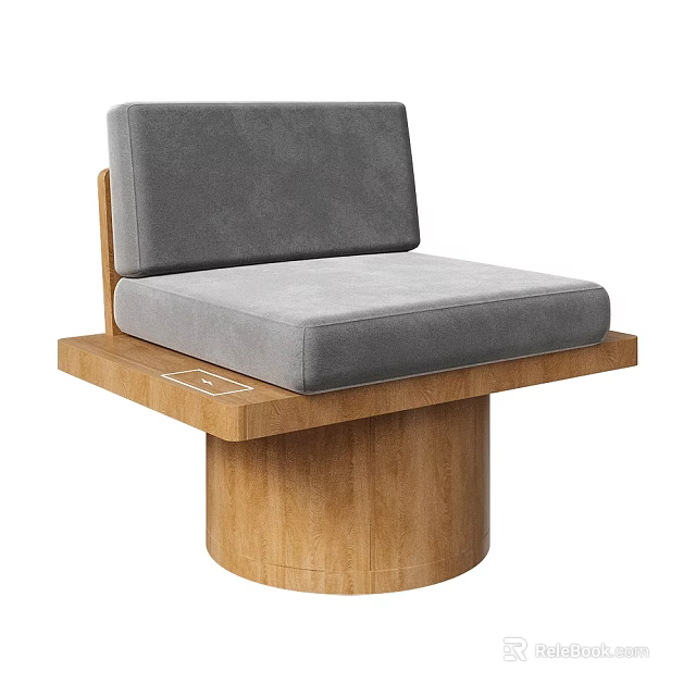 Modern Single Sofa With Gray Upholstered Cushion And Wooden Cylindrical Base 3d model
