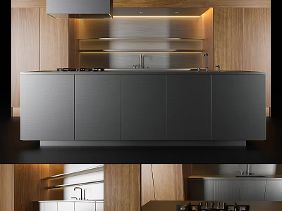 Modern Kitchen Interior Design With Stainless Steel Cabinets And Wooden Accents 3d model
