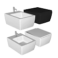 Modern Black and White Toilet and Sink Set with Square Bowl Design Elements