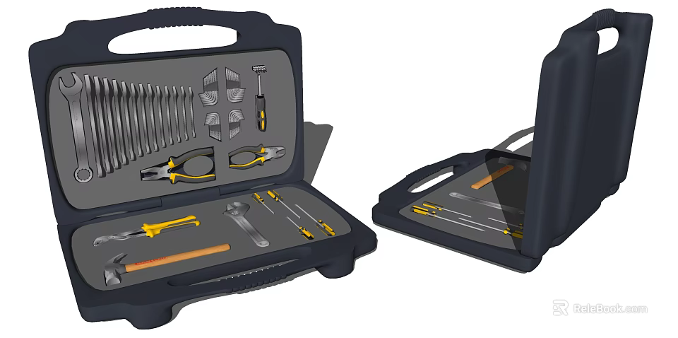 Complete Hardware Tool Set With Toolbox Including Hammer Pliers And Screwdrivers 3d model 