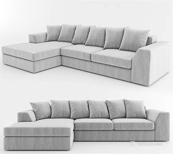 Modern Light Gray Fabric Sectional Sofa With L Shaped Design And Multiple Plush Cushions 3d model