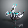 Game and Movie Character Mythical Creature White Black Fur Blue Glowing Horns Feather Wings Design