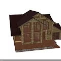 Wooden Detached Villa With Dark Roof Garage Porch Steps And Construction Frames