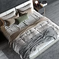 Elegant Modern Double Bed With Leather Headboard Decorative Pillows And Nightstands