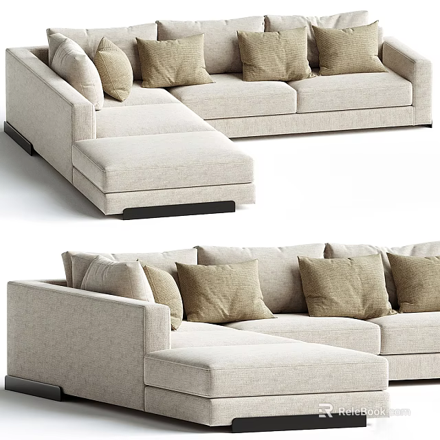 Light Beige Modern L Shaped Sectional Sofa With Multiple Comfortable Cushions 3d model