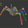 Blue Metallic Robotic Spider With Mechanical Legs And Shiny Surface Design