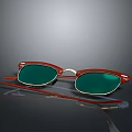 Stylish Red Frame Sunglasses With Green Lenses On Smooth Surface And Reflection 3d model