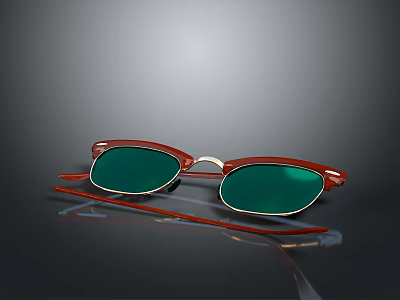 Stylish Red Frame Sunglasses With Green Lenses On Smooth Surface And Reflection 3d model