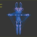 Pink Rabbit Eared Robot Character with Mechanical Arms and Blue Accents