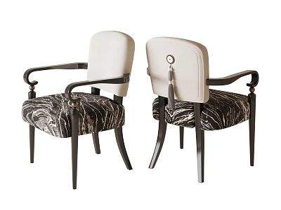 Luxury Modern Upholstered Dining Armchair With Decorative Tassel Marble Pattern Seat And Solid Wood Legs 3d model